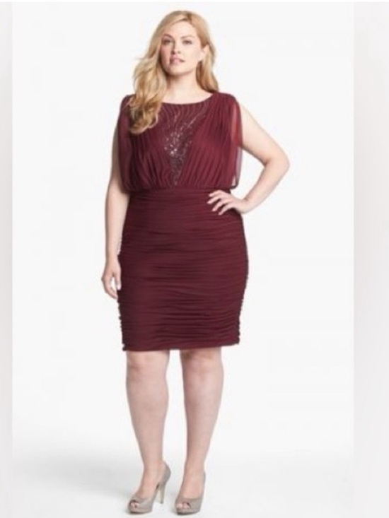 Adrianna Papell Dresses & Skirts - Adrianna Papell Burgundy Beaded Ruched Shirred Cocktail Dress. 20W. NWT.